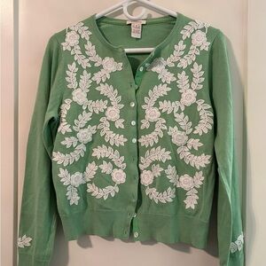 Sundance Green Cardigan with White Floral Embroidery